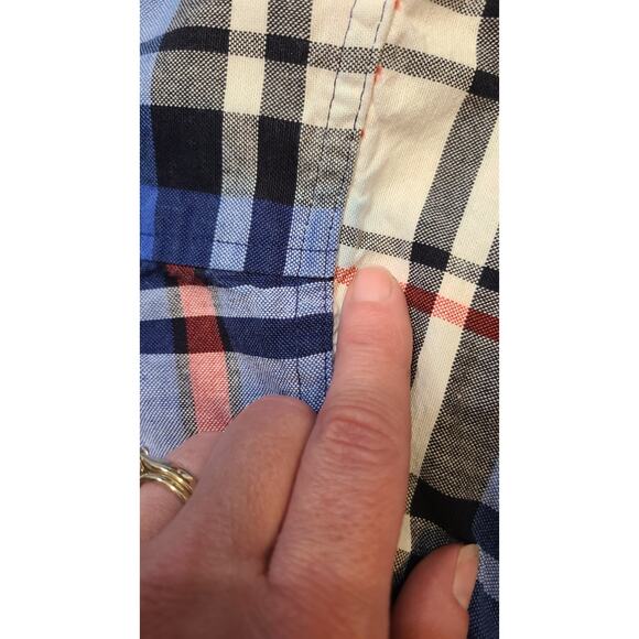 Cinch Button Down Tshirt Mens L Blue Red Plaid Short Sleeve Ranch Outdoor FLAW - Picture 4 of 9